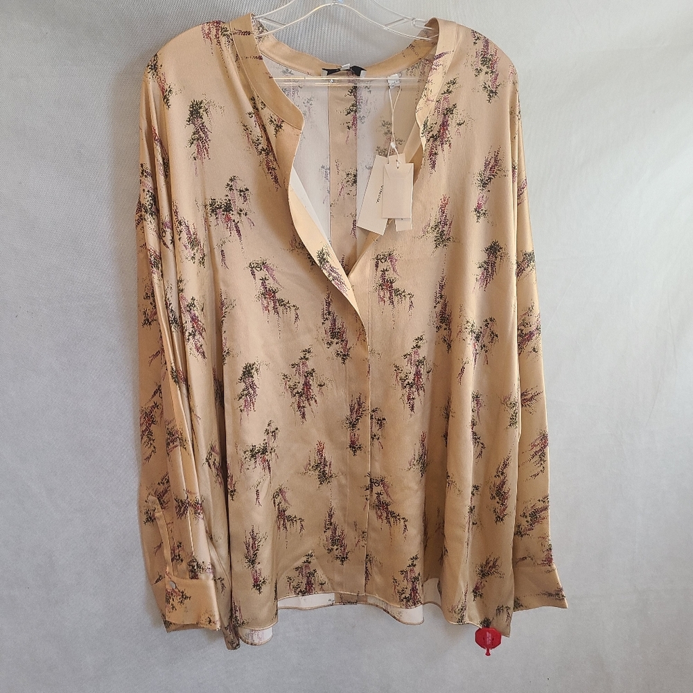 Vince Women's Wisteria Popover Silk Blouse in Camel Sz XXXL